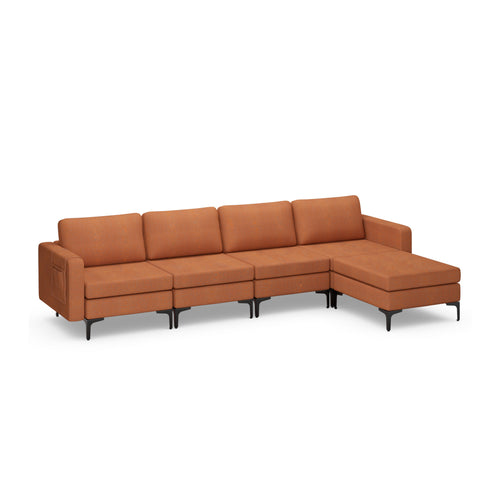 Modular L-Shaped Sectional Sofa, Reversible Ottoman, 2 USB Ports, Orange
