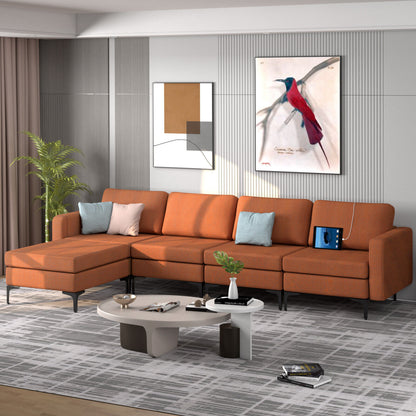 Modular L-Shaped Sectional Sofa, Reversible Ottoman, 2 USB Ports, Orange Sofas & Loveseats at Gallery Canada