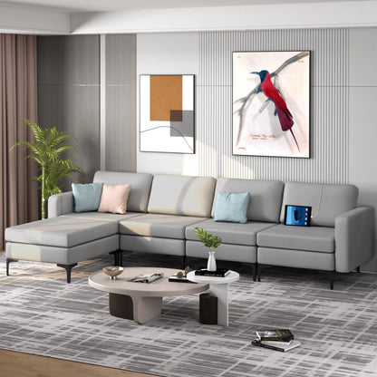 Modular L-Shaped Sectional Sofa, Reversible Ottoman, 2 USB Ports, Light Gray Sofas & Loveseats at Gallery Canada