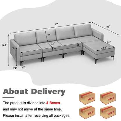 Modular L-Shaped Sectional Sofa, Reversible Ottoman, 2 USB Ports, Light Gray Sofas & Loveseats at Gallery Canada