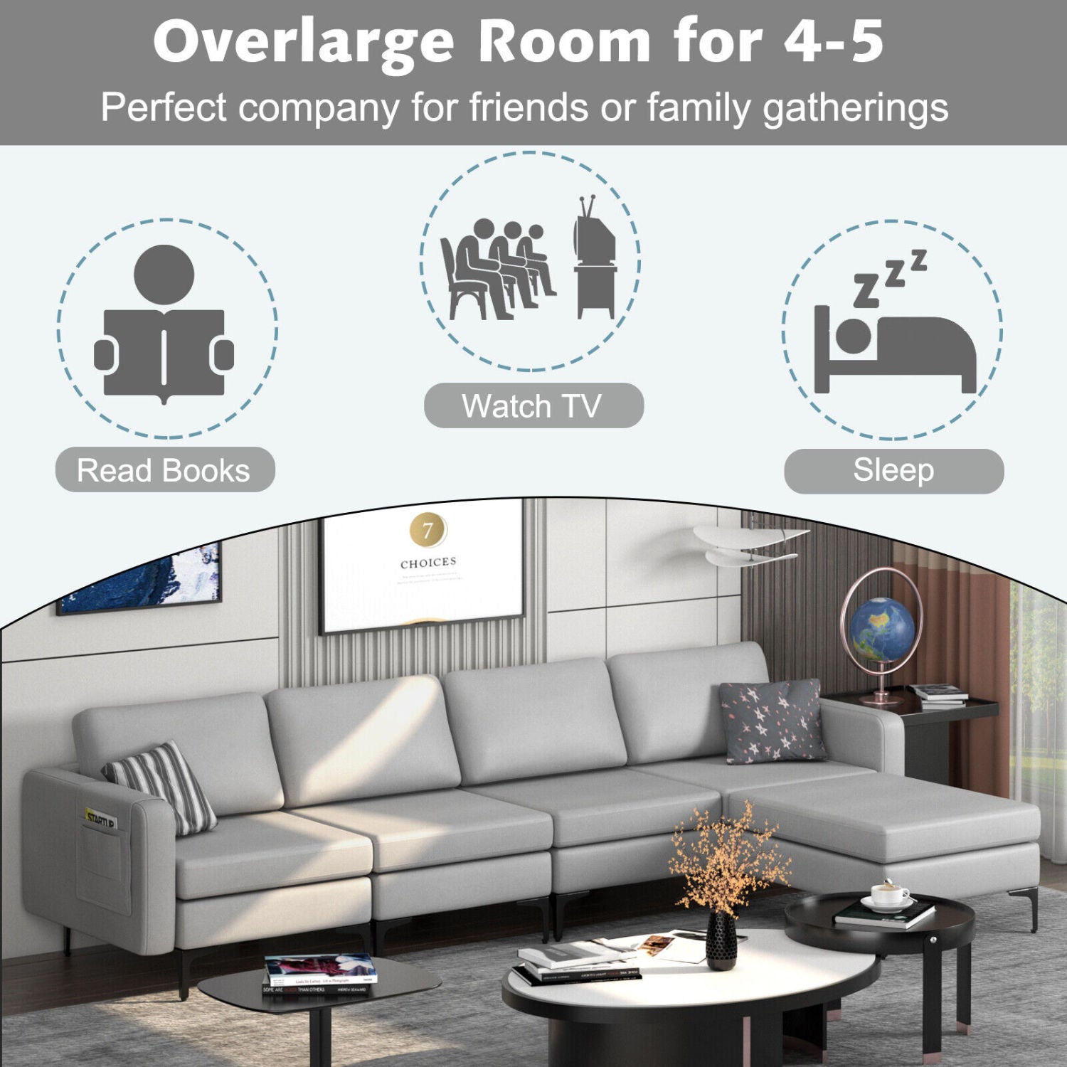 Modular L-Shaped Sectional Sofa, Reversible Ottoman, 2 USB Ports, Light Gray Sofas & Loveseats at Gallery Canada