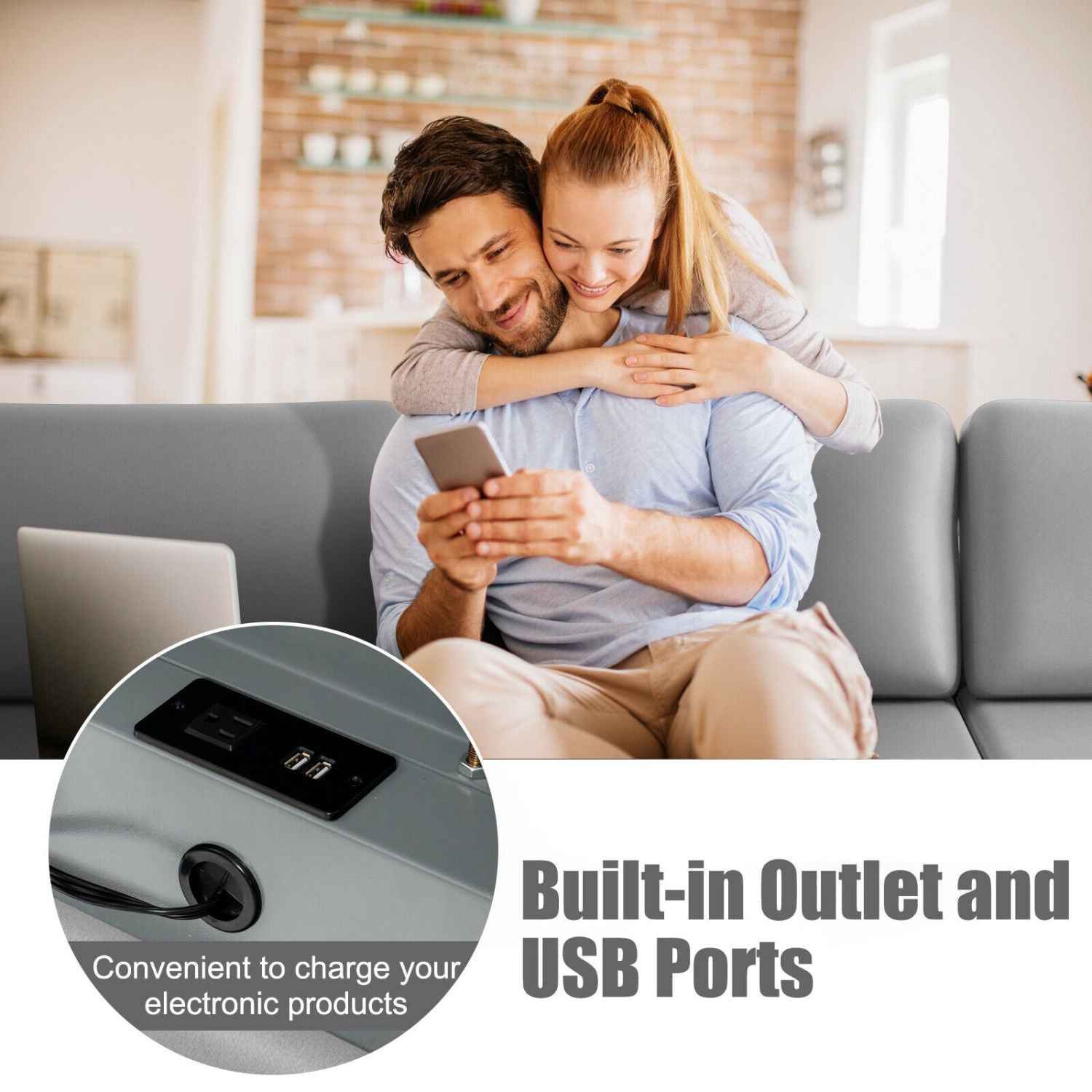 Modular L-Shaped Sectional Sofa, Reversible Ottoman, 2 USB Ports, Light Gray Sofas & Loveseats at Gallery Canada