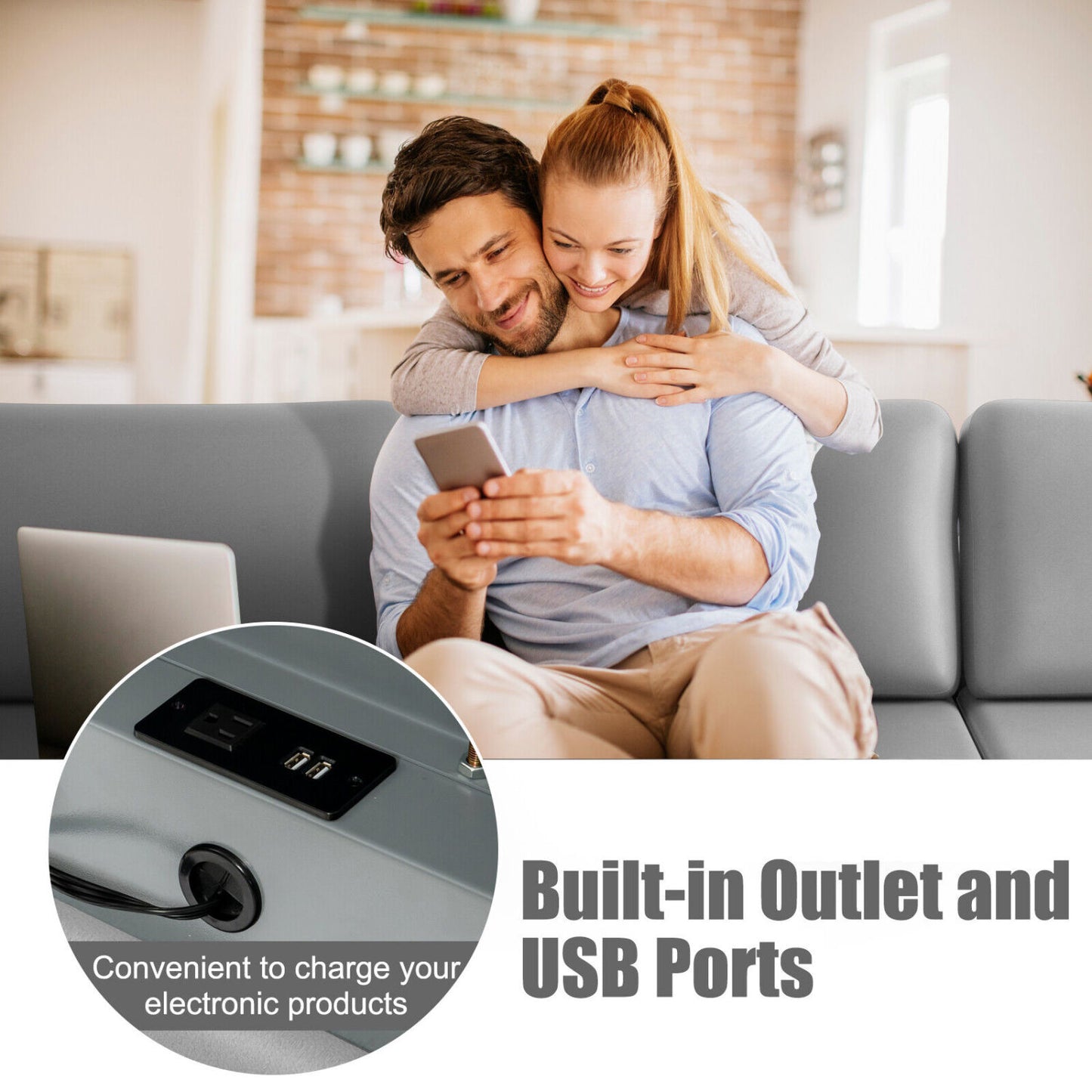 Modular L-Shaped Sectional Sofa, Reversible Ottoman, 2 USB Ports, Light Gray Sofas & Loveseats at Gallery Canada