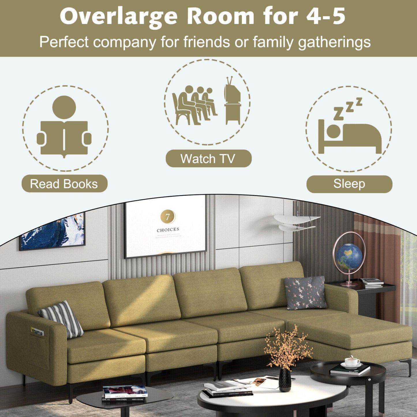 Modular L-Shaped Sectional Sofa, Reversible Ottoman, 2 USB Ports, Green Sofas & Loveseats at Gallery Canada