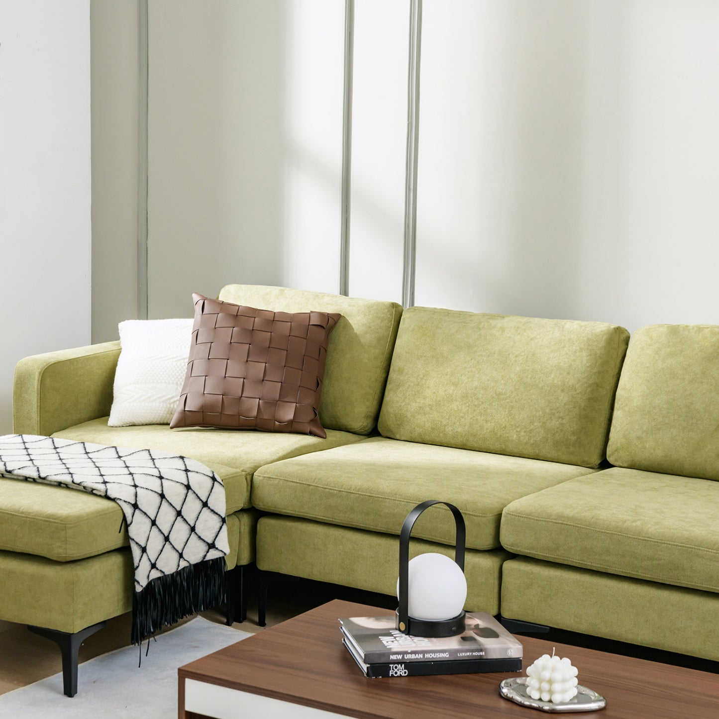 Modular L-Shaped Sectional Sofa, Reversible Ottoman, 2 USB Ports, Green Sofas & Loveseats at Gallery Canada