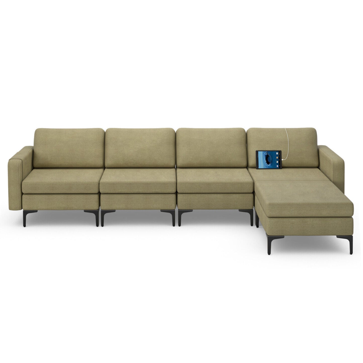 Modular L-Shaped Sectional Sofa, Reversible Ottoman, 2 USB Ports, Green Sofas & Loveseats at Gallery Canada