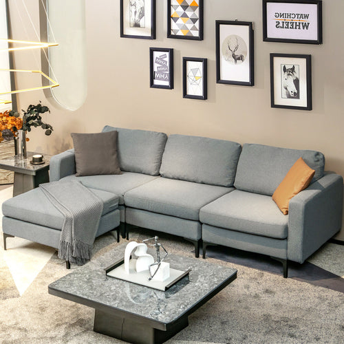 Modular L-Shaped Sectional Sofa, Reversible Chaise, 2 USB Ports, Dark Gray