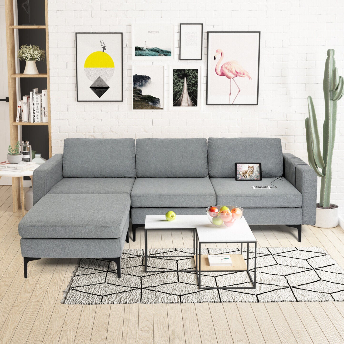 Modular L-Shaped Sectional Sofa, Reversible Chaise, 2 USB Ports, Dark Gray Sofas & Loveseats at Gallery Canada