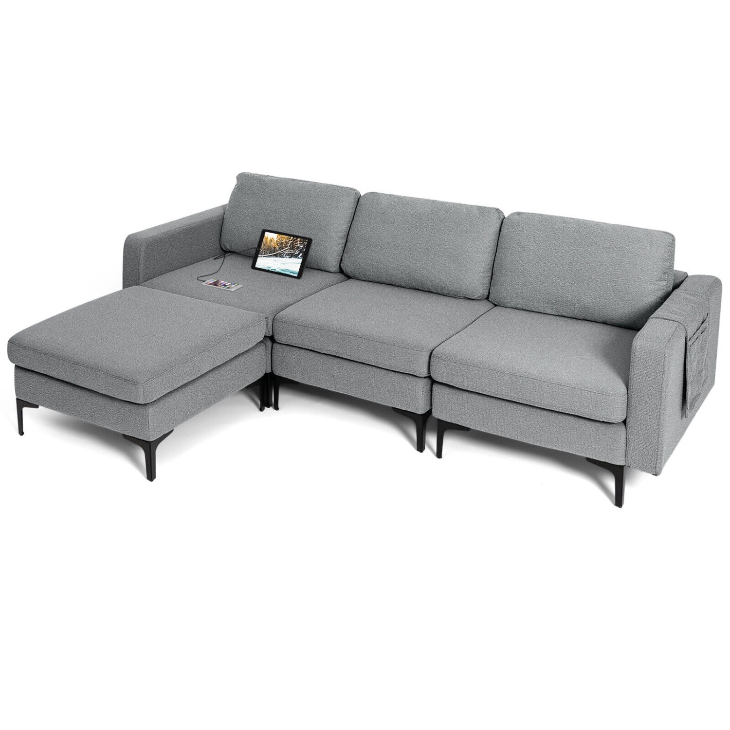 Modular L-Shaped Sectional Sofa, Reversible Chaise, 2 USB Ports, Dark Gray Sofas & Loveseats at Gallery Canada