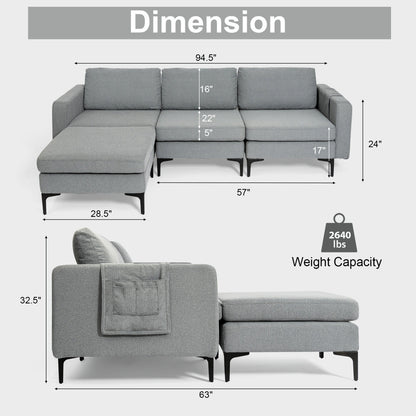 Modular L-Shaped Sectional Sofa, Reversible Chaise, 2 USB Ports, Dark Gray Sofas & Loveseats at Gallery Canada