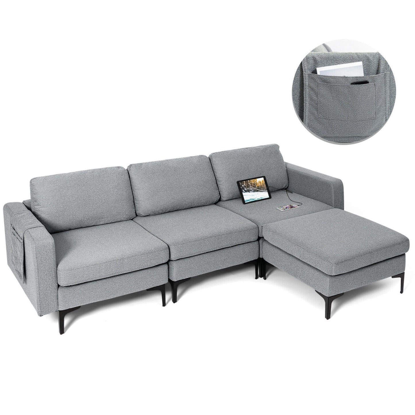 Modular L-Shaped Sectional Sofa, Reversible Chaise, 2 USB Ports, Dark Gray Sofas & Loveseats at Gallery Canada
