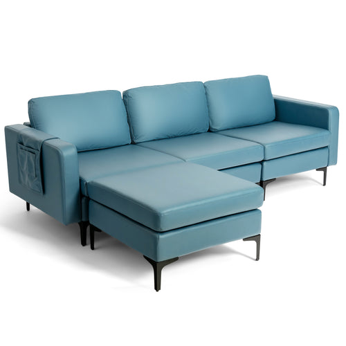 Modular L-Shaped Sectional Sofa, Reversible Chaise, 2 USB Ports, Blue