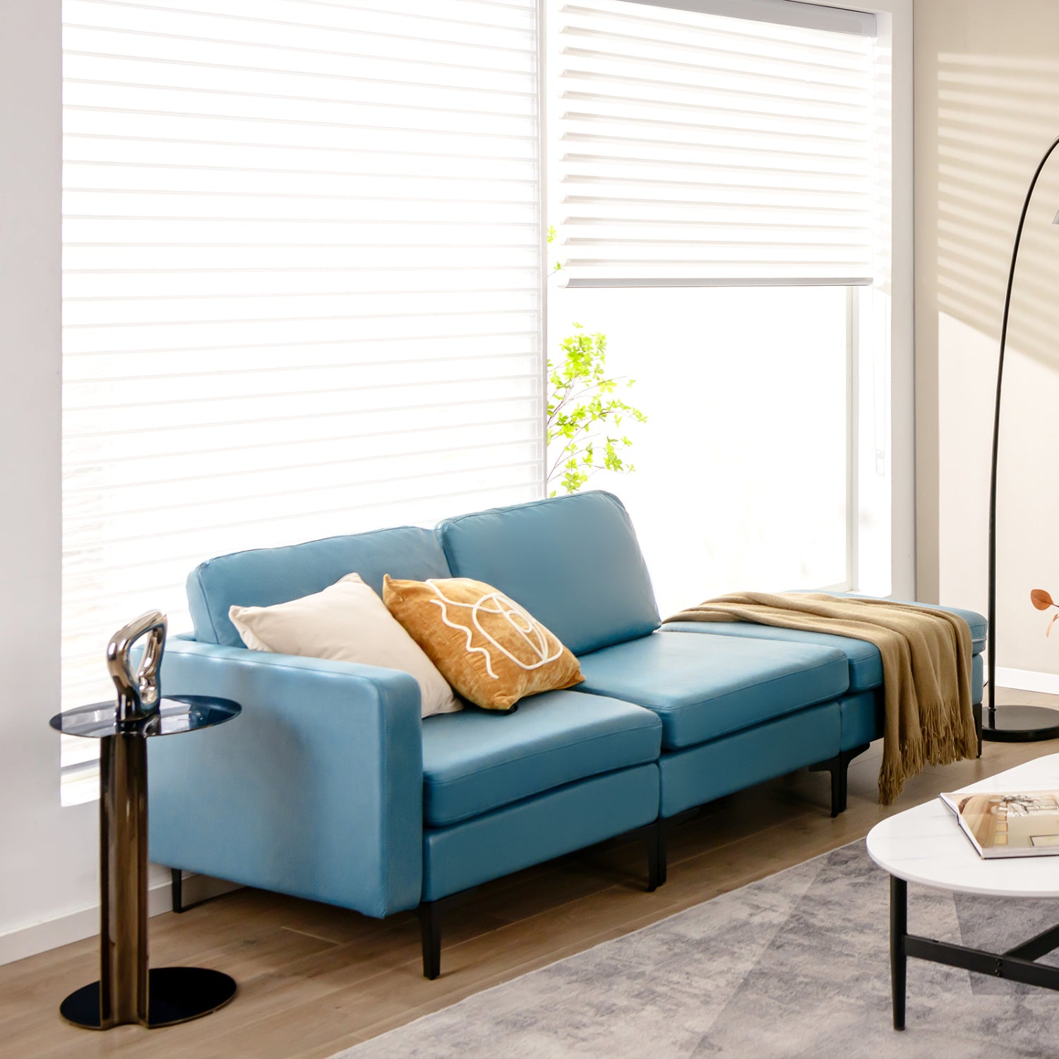 Modular L-Shaped Sectional Sofa, Reversible Chaise, 2 USB Ports, Blue Sofas & Loveseats at Gallery Canada