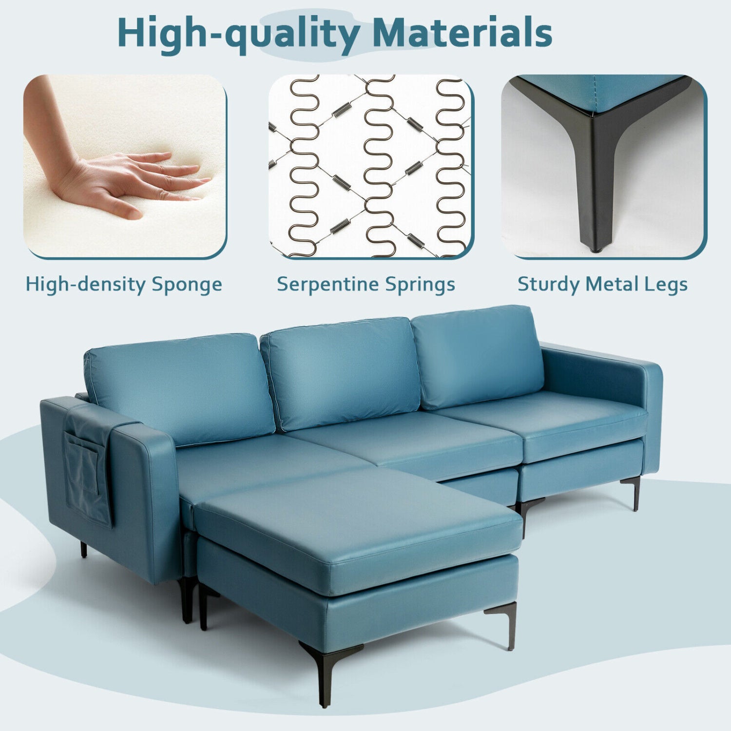 Modular L-Shaped Sectional Sofa, Reversible Chaise, 2 USB Ports, Blue Sofas & Loveseats at Gallery Canada