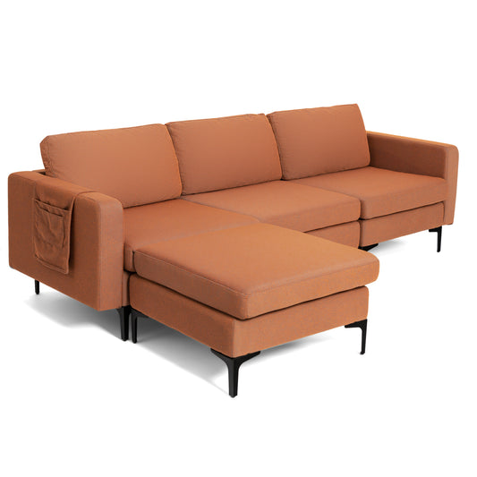 Modular L-Shaped Sectional Sofa, Reversible Chaise, 2 USB Ports, Orange Sofas & Loveseats Orange at Gallery Canada