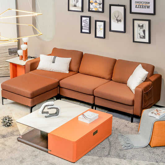 Modular L-Shaped Sectional Sofa, Reversible Chaise, 2 USB Ports, Orange Sofas & Loveseats Orange at Gallery Canada