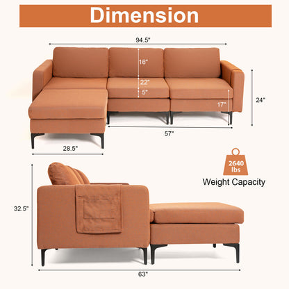 Modular L-Shaped Sectional Sofa, Reversible Chaise, 2 USB Ports, Orange Sofas & Loveseats at Gallery Canada