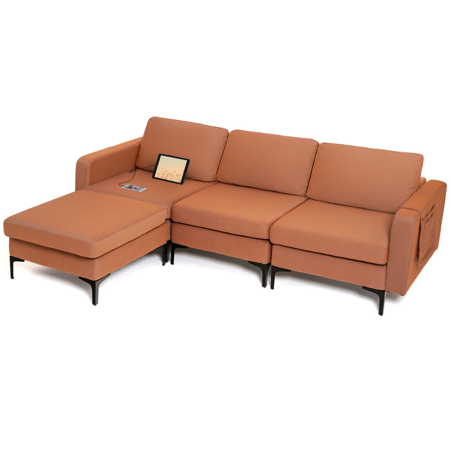 Modular L-Shaped Sectional Sofa, Reversible Chaise, 2 USB Ports, Orange Sofas & Loveseats at Gallery Canada