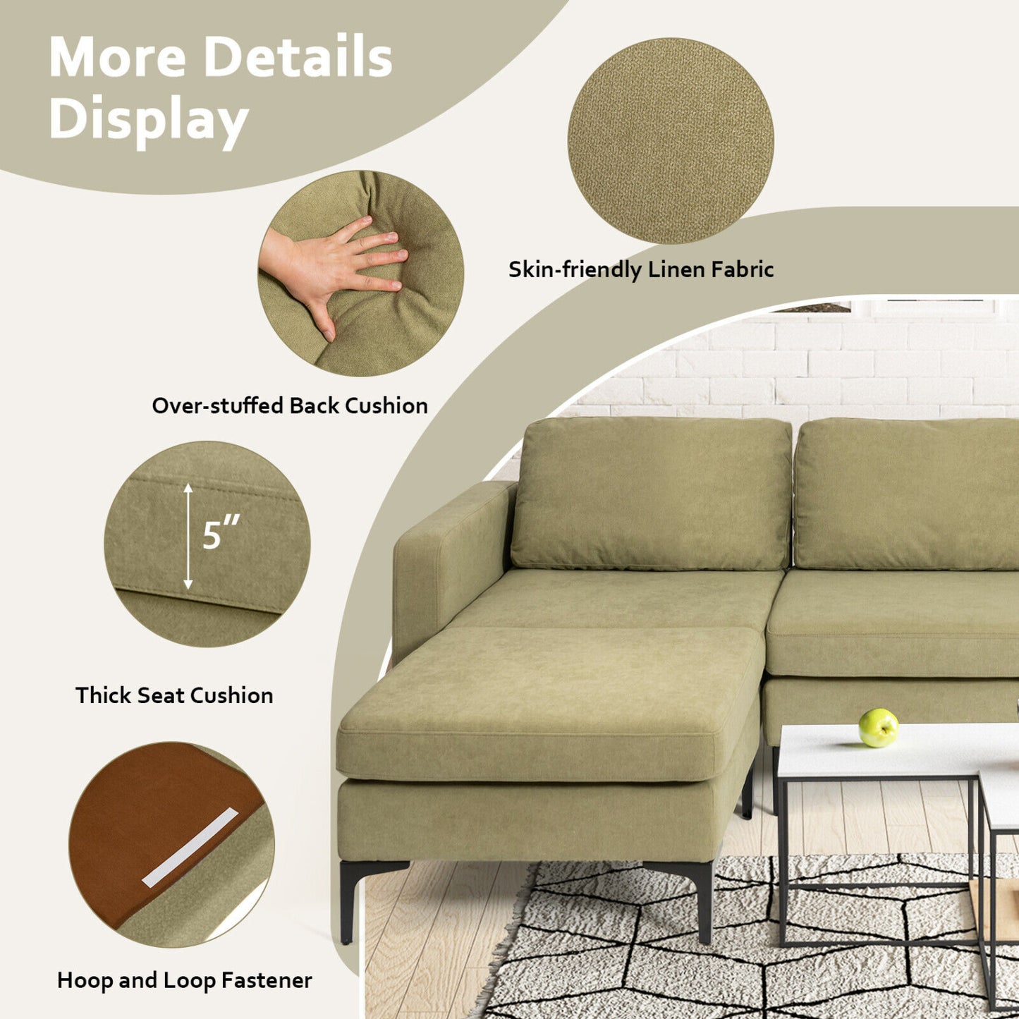 Modular L-Shaped Sectional Sofa, Reversible Chaise, 2 USB Ports, Green Sofas & Loveseats at Gallery Canada