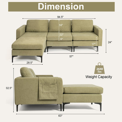 Modular L-Shaped Sectional Sofa, Reversible Chaise, 2 USB Ports, Green Sofas & Loveseats at Gallery Canada