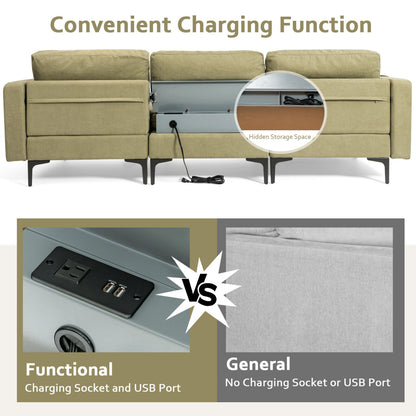 Modular L-Shaped Sectional Sofa, Reversible Chaise, 2 USB Ports, Green Sofas & Loveseats at Gallery Canada