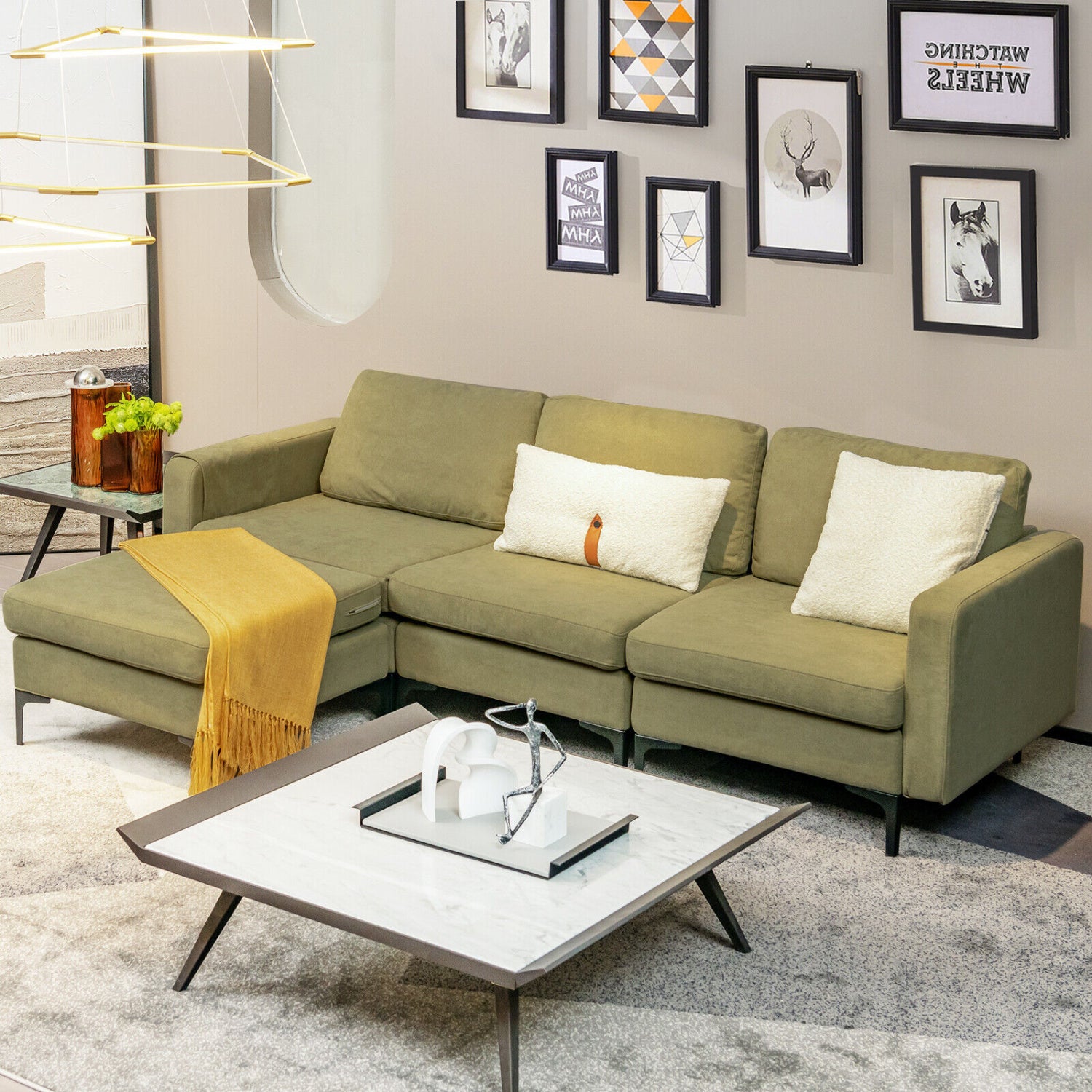 Modular L-Shaped Sectional Sofa, Reversible Chaise, 2 USB Ports, Green Sofas & Loveseats at Gallery Canada