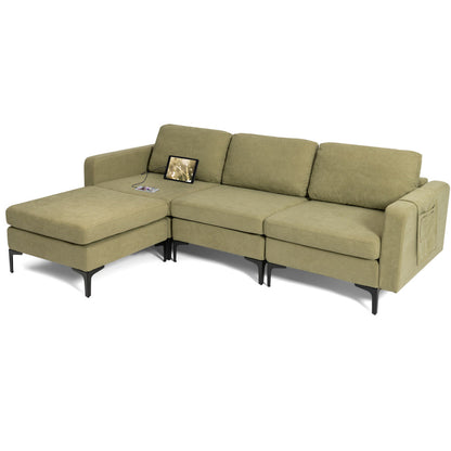 Modular L-Shaped Sectional Sofa, Reversible Chaise, 2 USB Ports, Green Sofas & Loveseats at Gallery Canada