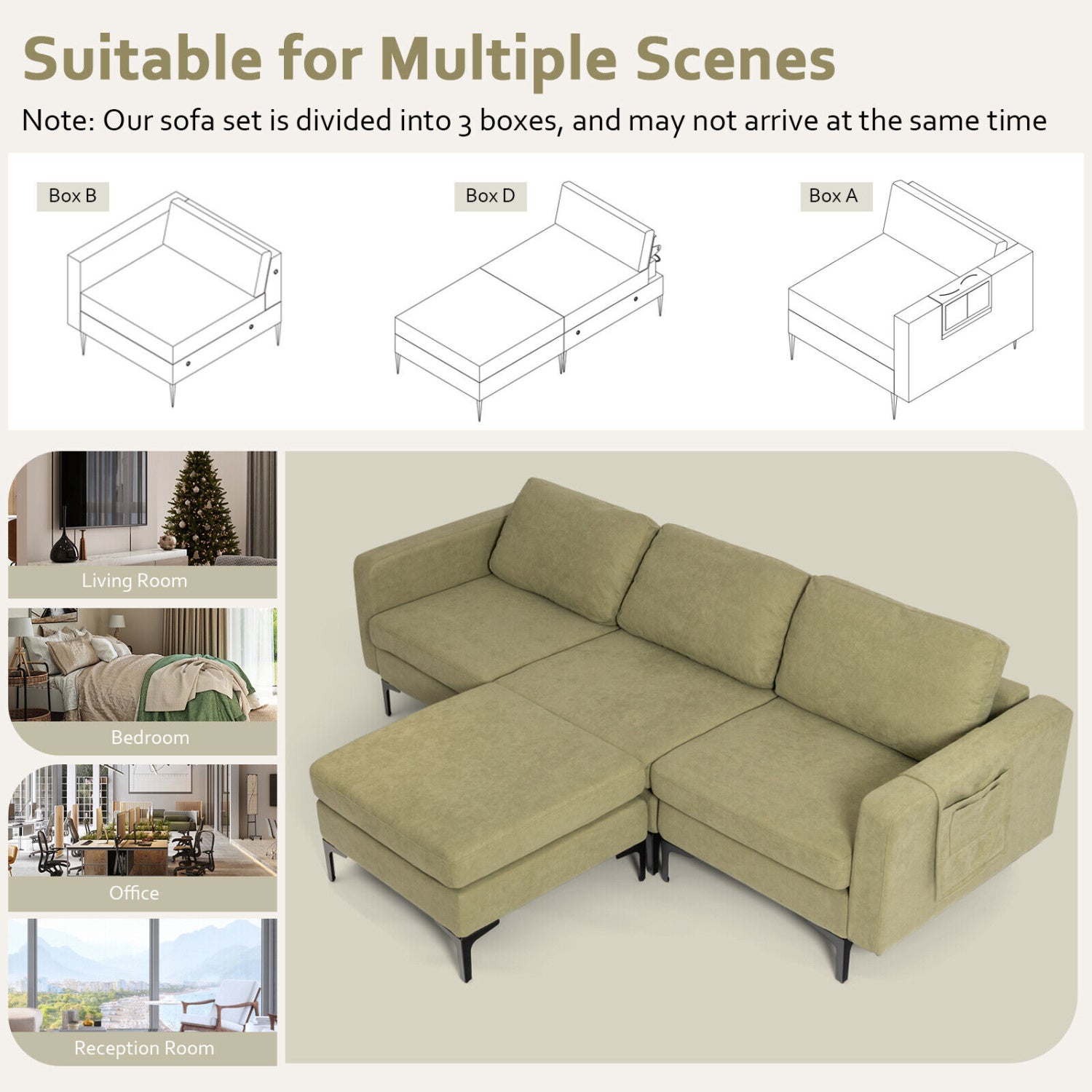 Modular L-Shaped Sectional Sofa, Reversible Chaise, 2 USB Ports, Green Sofas & Loveseats at Gallery Canada