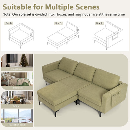 Modular L-Shaped Sectional Sofa, Reversible Chaise, 2 USB Ports, Green Sofas & Loveseats at Gallery Canada
