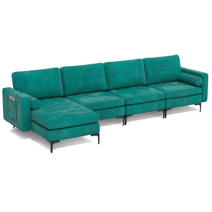 Modular L-Shaped Sectional Sofa, Reversible Chaise, 2 USB Ports, Teal Sofas & Loveseats at Gallery Canada