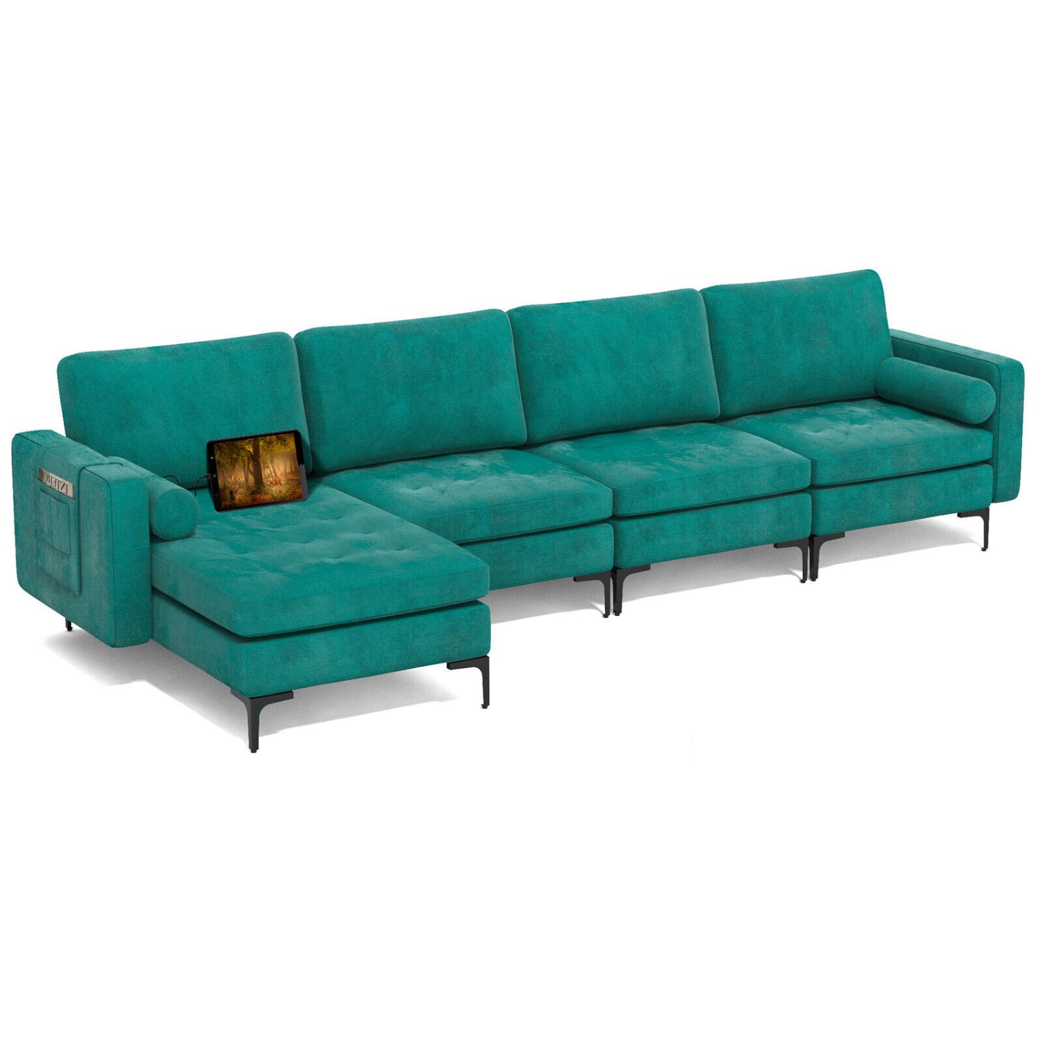 Modular L-Shaped Sectional Sofa, Reversible Chaise, 2 USB Ports, Teal Sofas & Loveseats at Gallery Canada