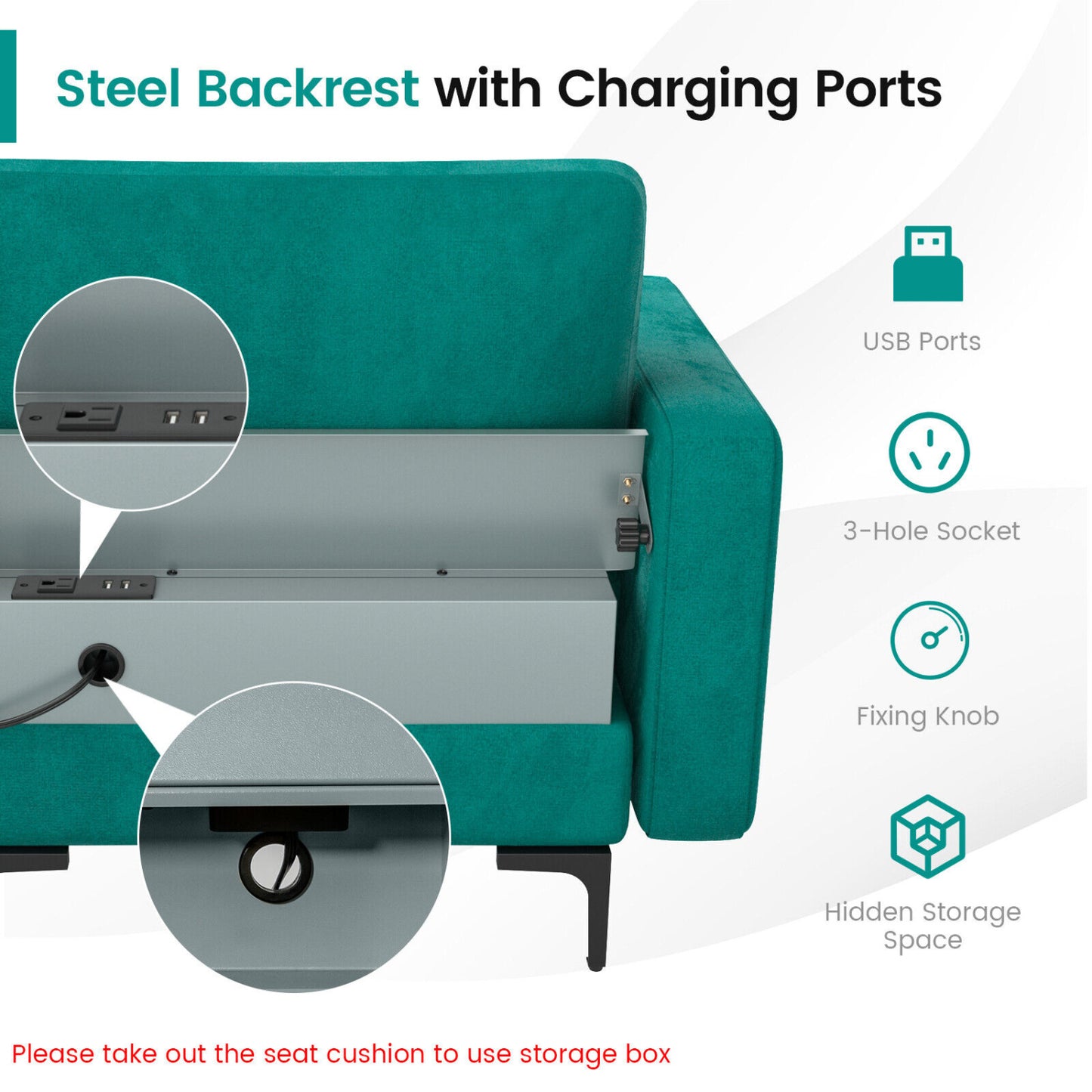 Modular L-Shaped Sectional Sofa, Reversible Chaise, 2 USB Ports, Teal Sofas & Loveseats at Gallery Canada