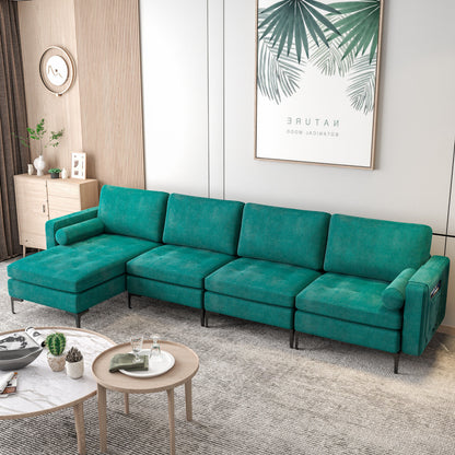 Modular L-Shaped Sectional Sofa, Reversible Chaise, 2 USB Ports, Teal Sofas & Loveseats at Gallery Canada