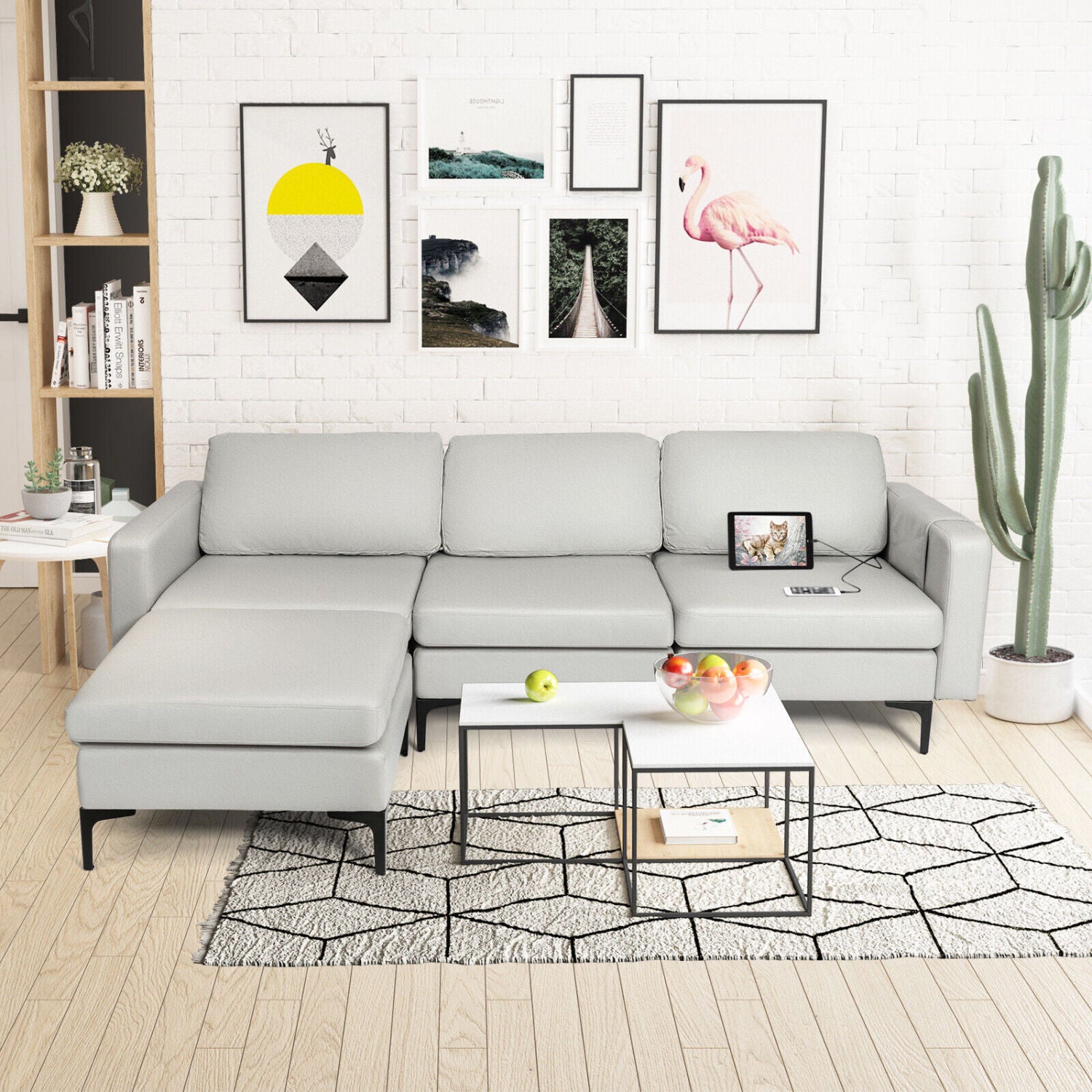 Modular Modern L-shaped Sectional Sofa with Reversible Chaise and 2 USB Ports, Light Gray Sofas & Loveseats at Gallery Canada