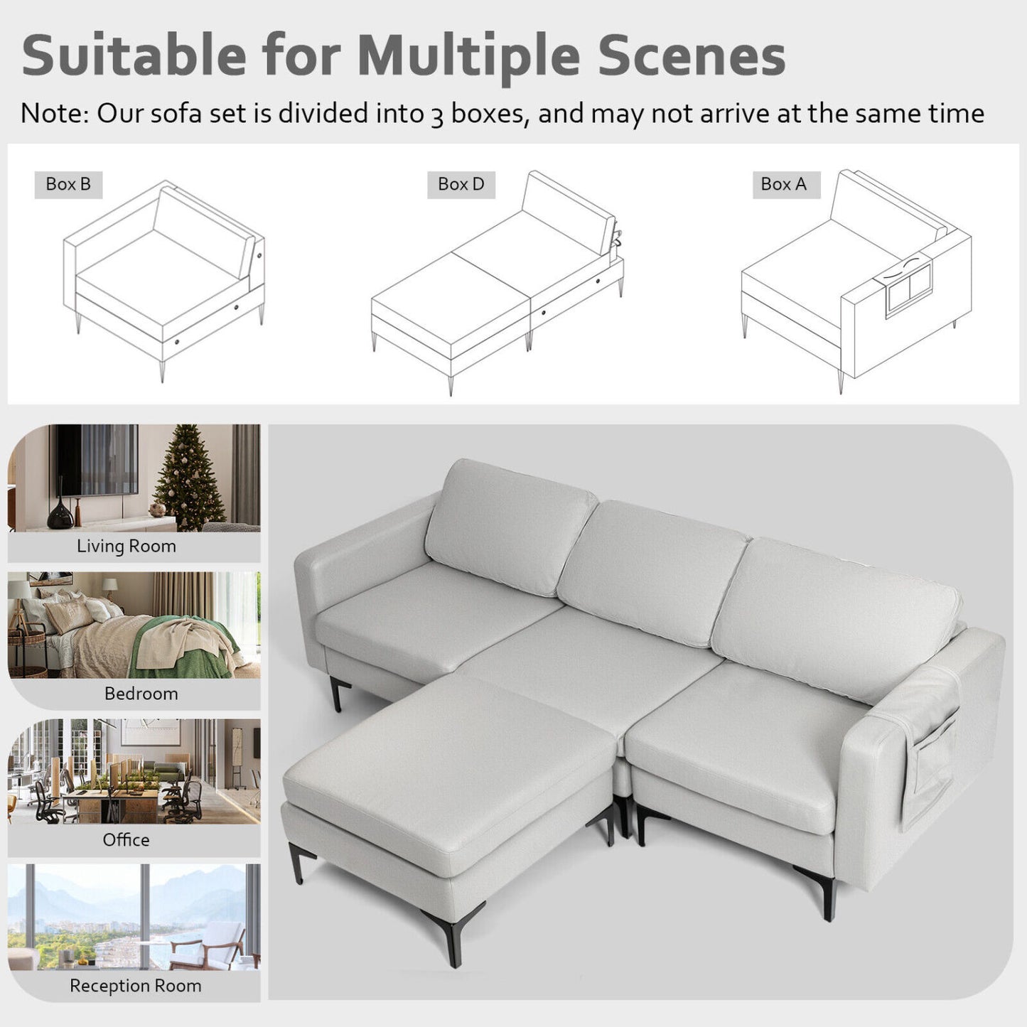 Modular Modern L-shaped Sectional Sofa with Reversible Chaise and 2 USB Ports, Light Gray Sofas & Loveseats at Gallery Canada