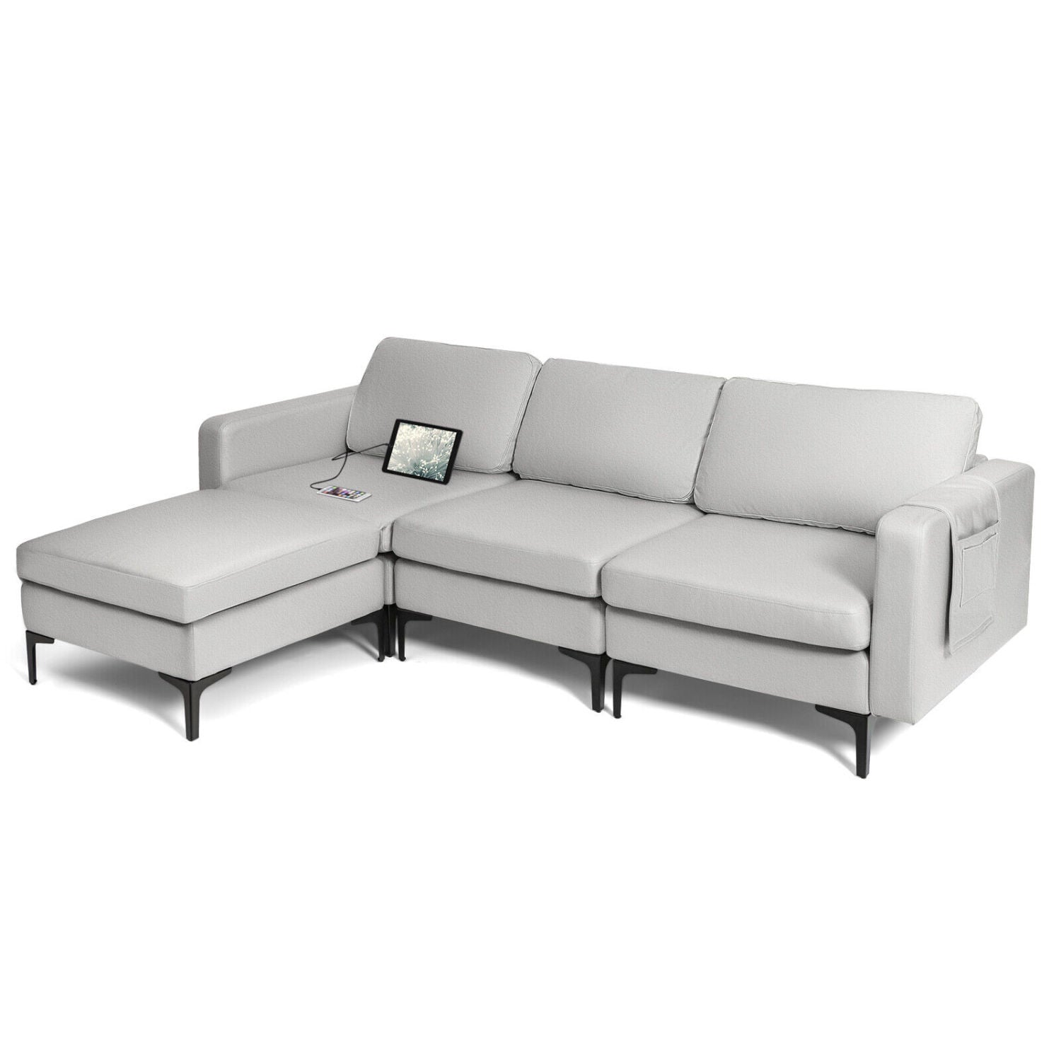 Modular Modern L-shaped Sectional Sofa with Reversible Chaise and 2 USB Ports, Light Gray Sofas & Loveseats at Gallery Canada