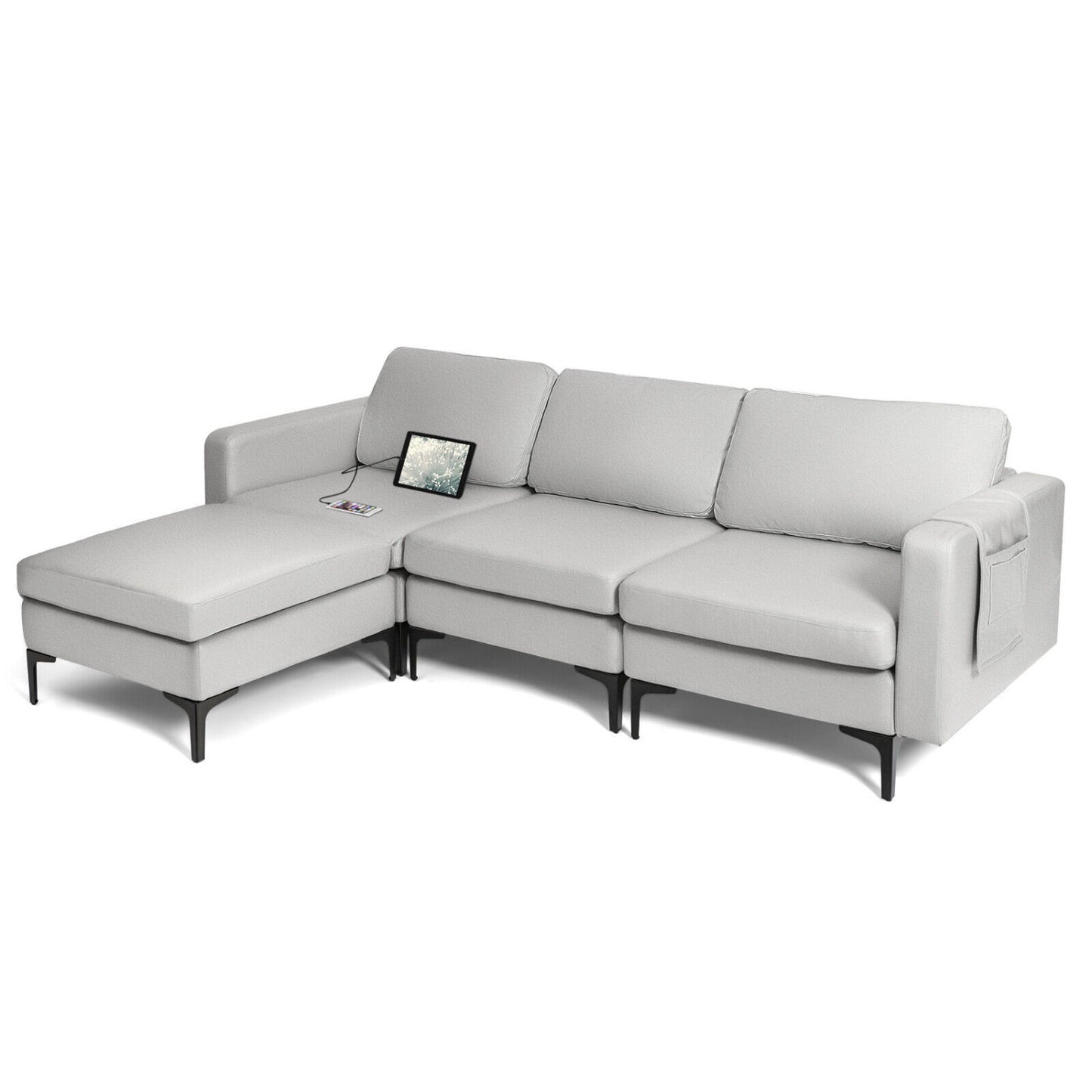 Modular Modern L-shaped Sectional Sofa with Reversible Chaise and 2 USB Ports, Light Gray Sofas & Loveseats at Gallery Canada