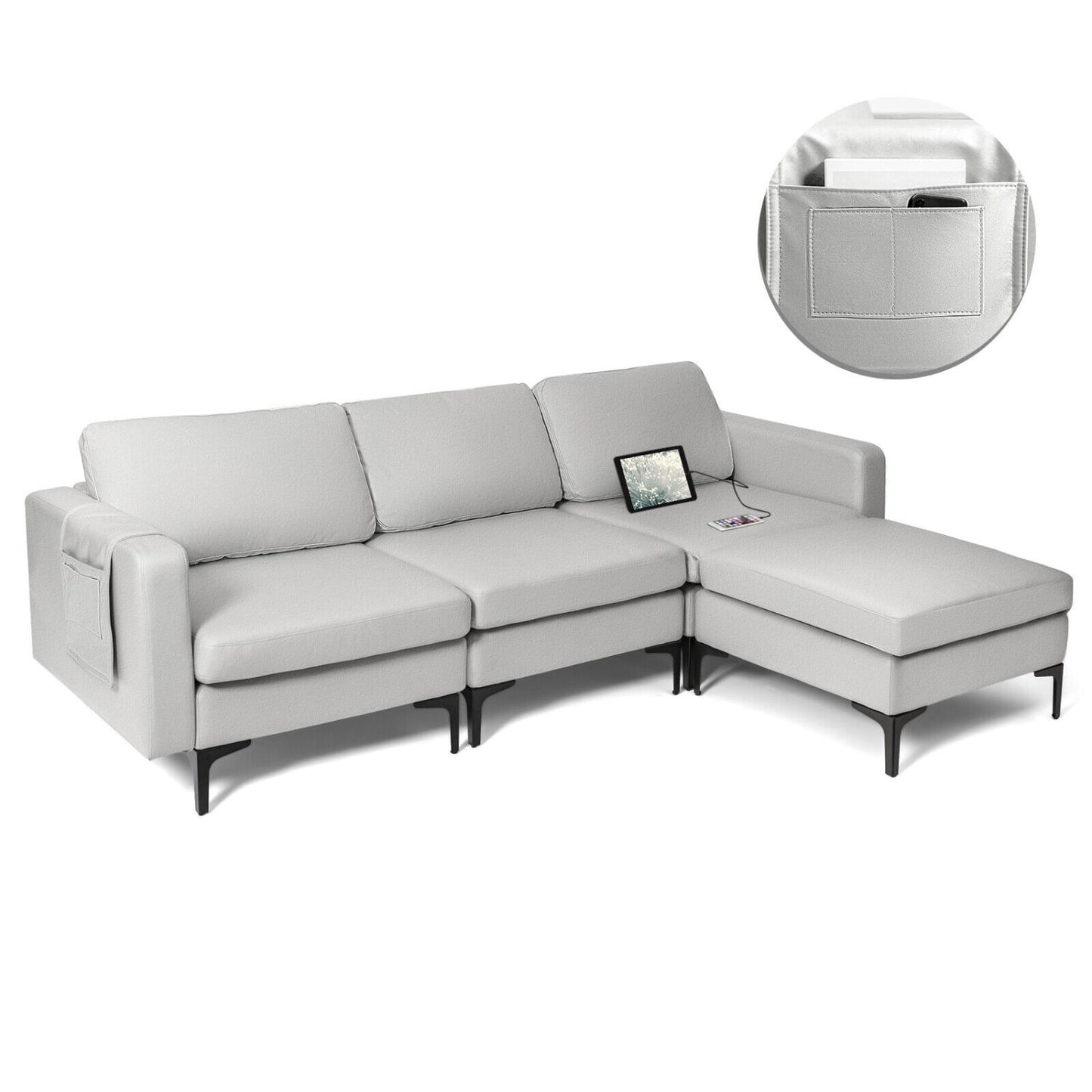 Modular Modern L-shaped Sectional Sofa with Reversible Chaise and 2 USB Ports, Light Gray Sofas & Loveseats at Gallery Canada