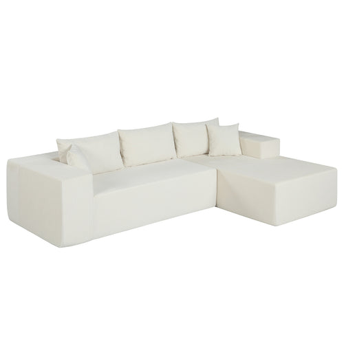 Modular Sectional Sofa Corduroy Upholstered L-shaped Sofa Couch with Deep Seats, Beige