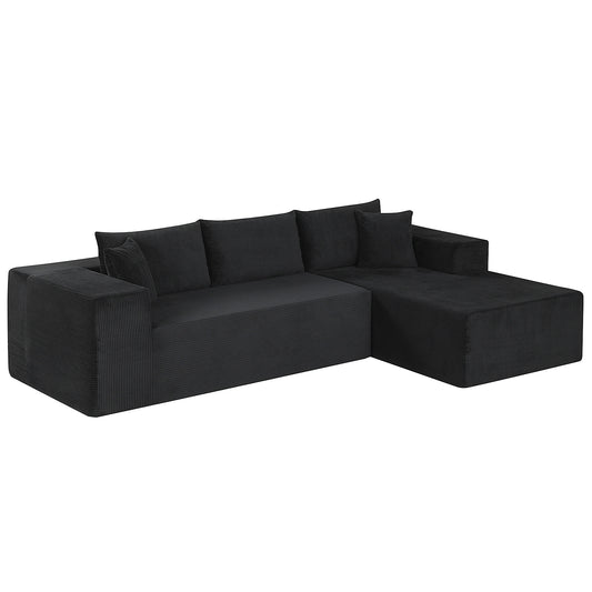 Modular Sectional Sofa Corduroy Upholstered L-shaped Sofa Couch with Deep Seats, Black Sofas & Loveseats Black at Gallery Canada