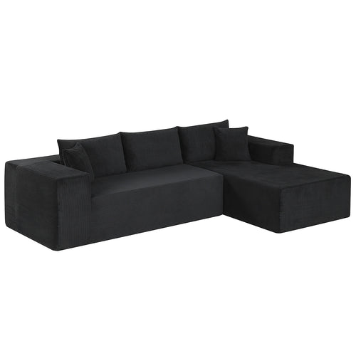 Modular Sectional Sofa Corduroy Upholstered L-shaped Sofa Couch with Deep Seats, Black