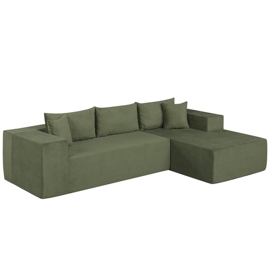 Modular Sectional Sofa Corduroy Upholstered L-shaped Sofa Couch with Deep Seats, Green Sofas & Loveseats Green at Gallery Canada