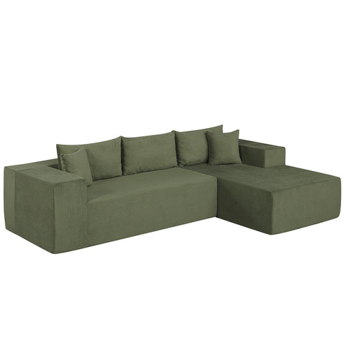 Modular Sectional Sofa Corduroy Upholstered L-shaped Sofa Couch with Deep Seats, Green
