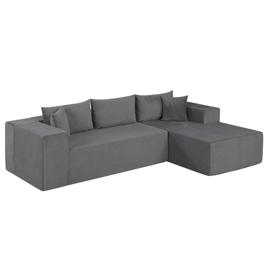 Modular Sectional Sofa Corduroy Upholstered L-shaped Sofa Couch with Deep Seats, Gray Sofas & Loveseats Gray at Gallery Canada