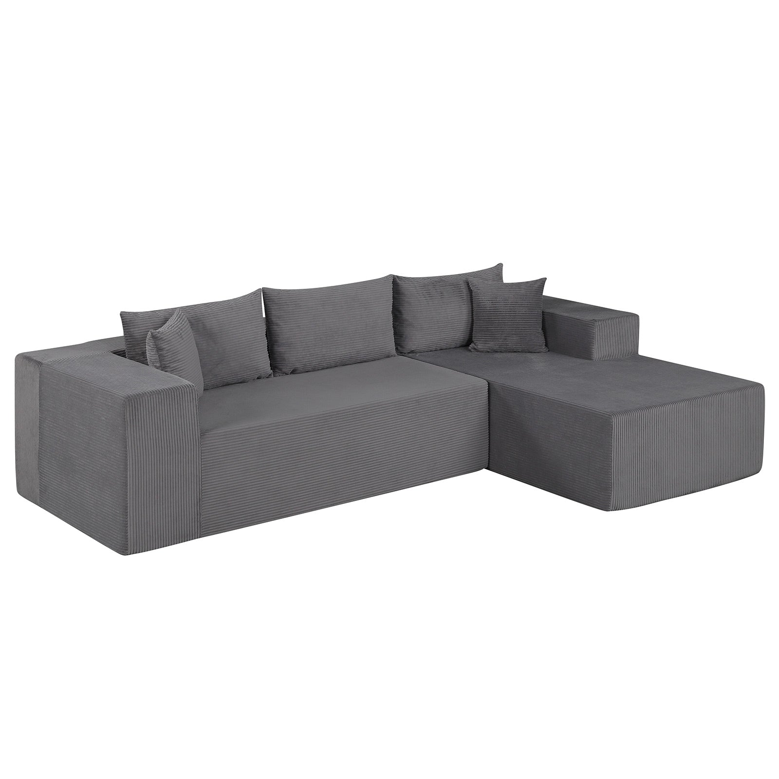 Modular Sectional Sofa Corduroy Upholstered L-shaped Sofa Couch with Deep Seats, Gray Sofas & Loveseats Gray at Gallery Canada
