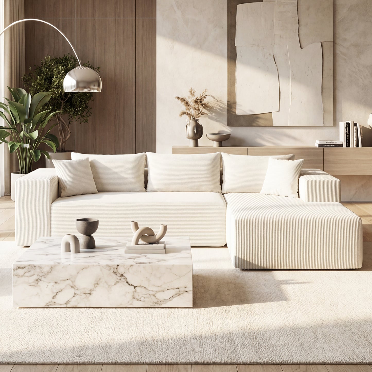 Modular Sectional Sofa Corduroy Upholstered L-shaped Sofa Couch with Deep Seats, Beige Sofas & Loveseats at Gallery Canada