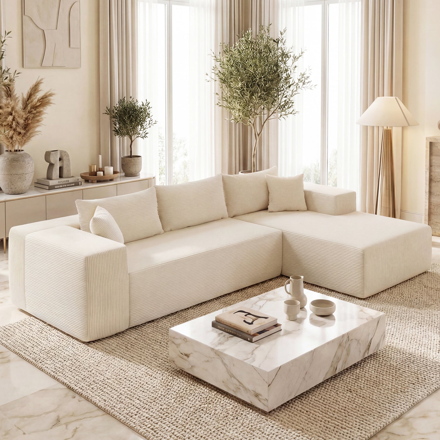 Modular Sectional Sofa Corduroy Upholstered L-shaped Sofa Couch with Deep Seats, Beige Sofas & Loveseats at Gallery Canada