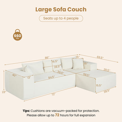Modular Sectional Sofa Corduroy Upholstered L-shaped Sofa Couch with Deep Seats, Beige Sofas & Loveseats at Gallery Canada
