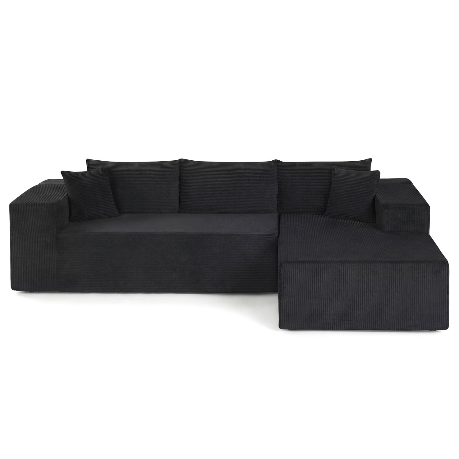 Modular Sectional Sofa Corduroy Upholstered L-shaped Sofa Couch with Deep Seats, Black Sofas & Loveseats Black at Gallery Canada