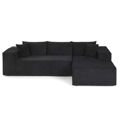 Modular Sectional Sofa Corduroy Upholstered L-shaped Sofa Couch with Deep Seats, Black Sofas & Loveseats Black at Gallery Canada